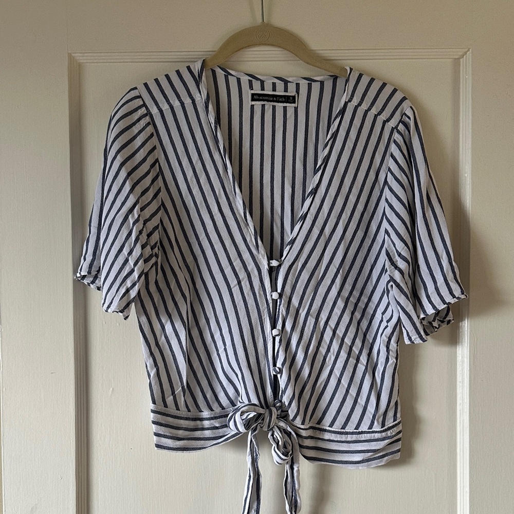 Abercrombie & Fitch Black and White Striped Tie-Front Blouse